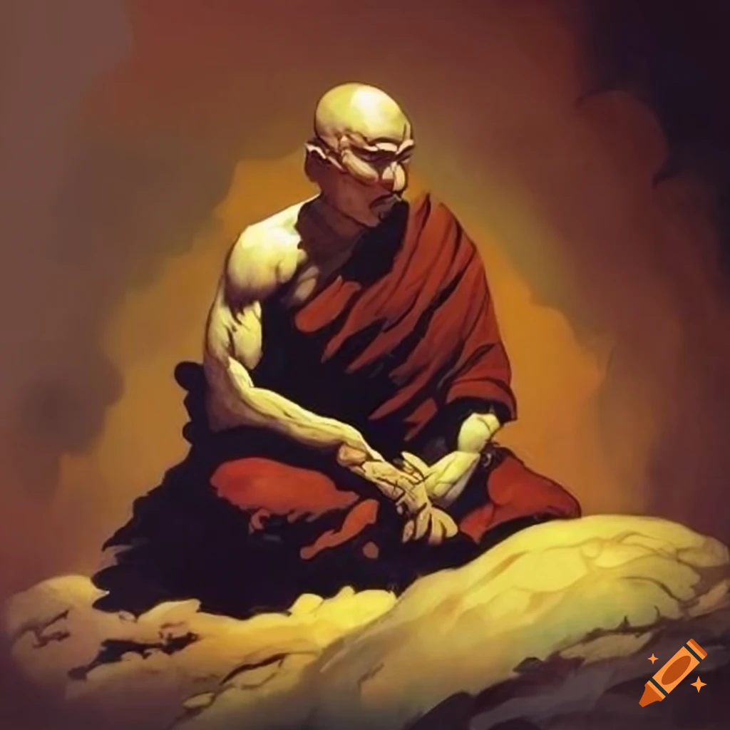 artistic depiction of a seated Buddhist monk