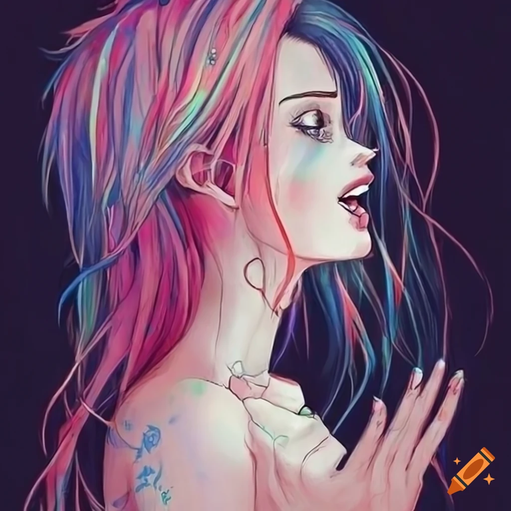 detailed pencil sketch of a woman with raised hands