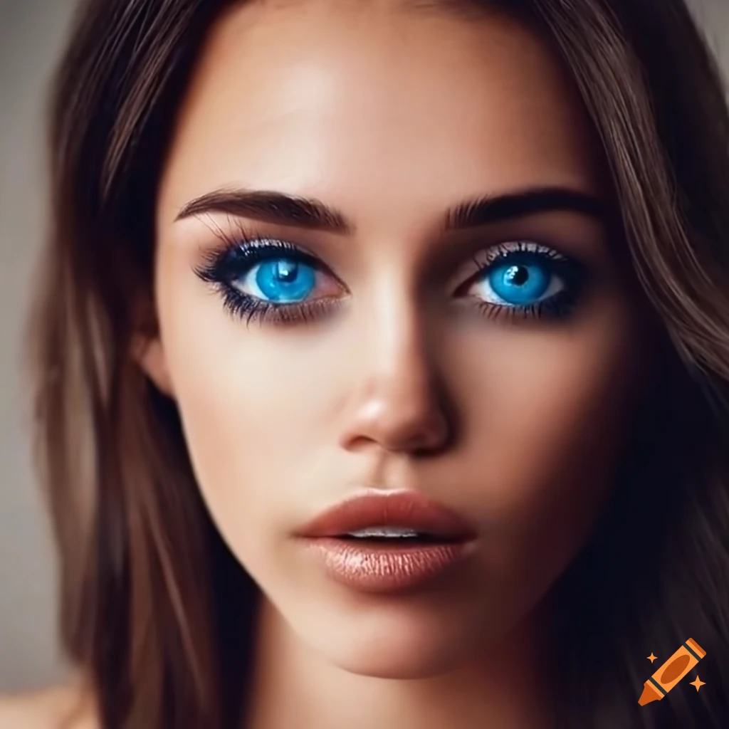 Portrait of a beautiful woman with blue catlike eyes