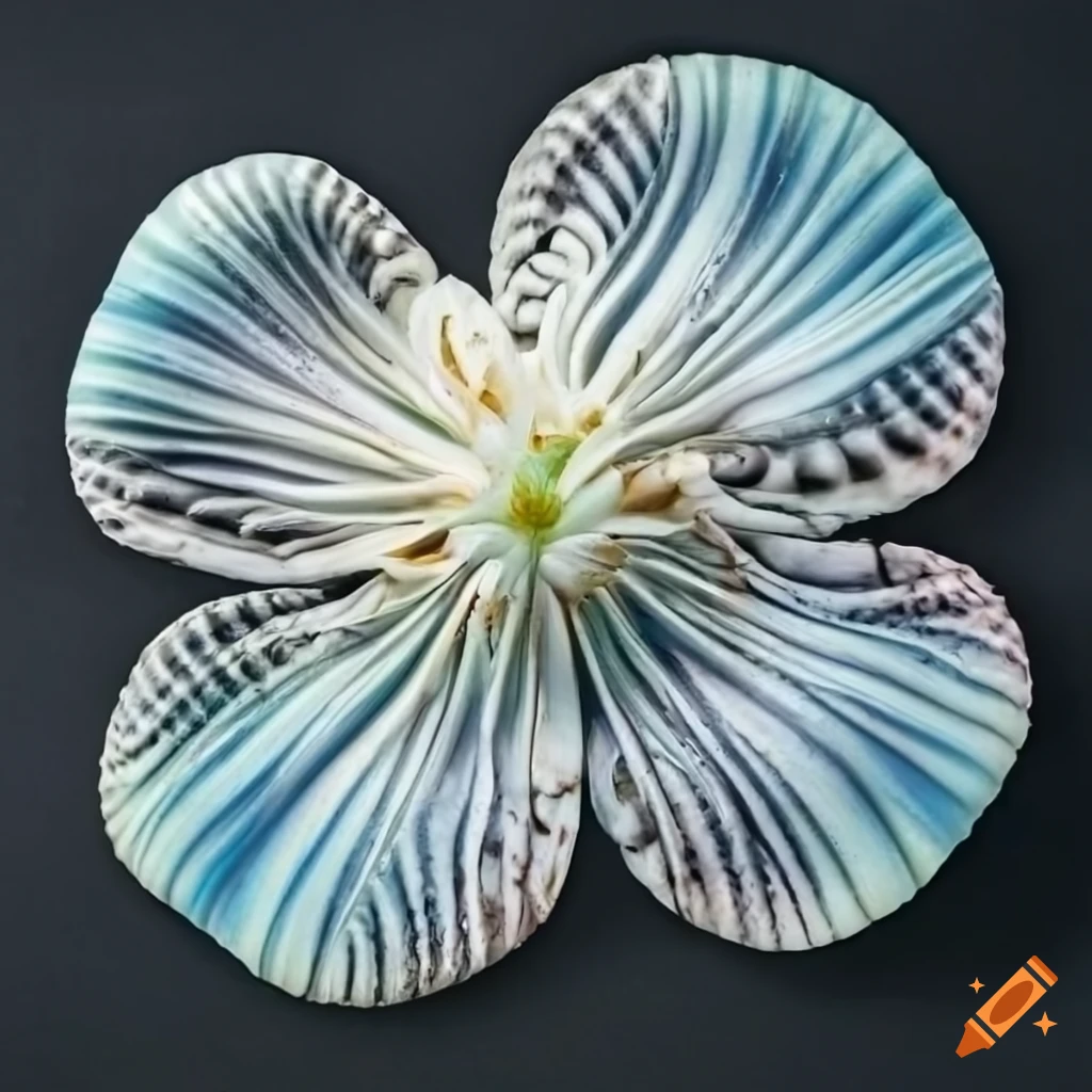 realistic high-resolution image of a giant iridescent floral seashell