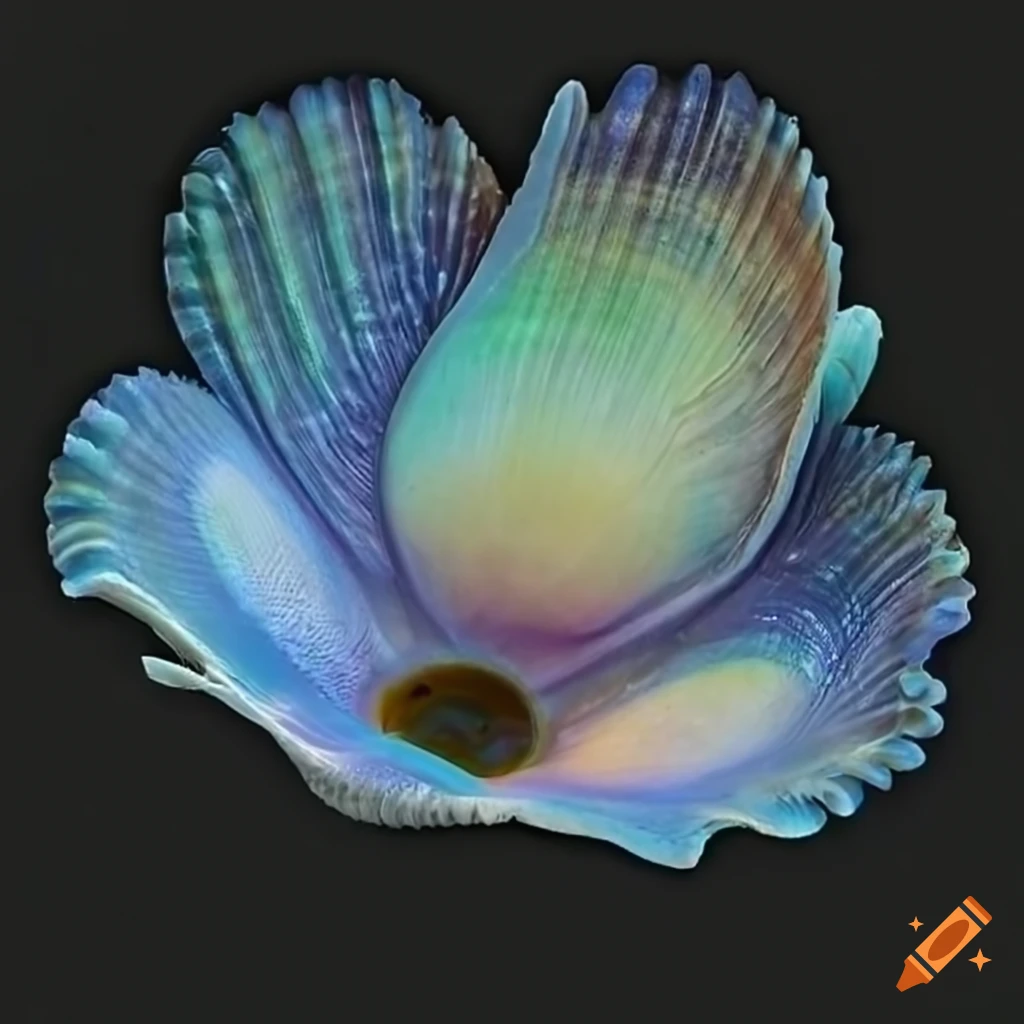 Realistic high resolution image of a giant iridescent seashell on Craiyon
