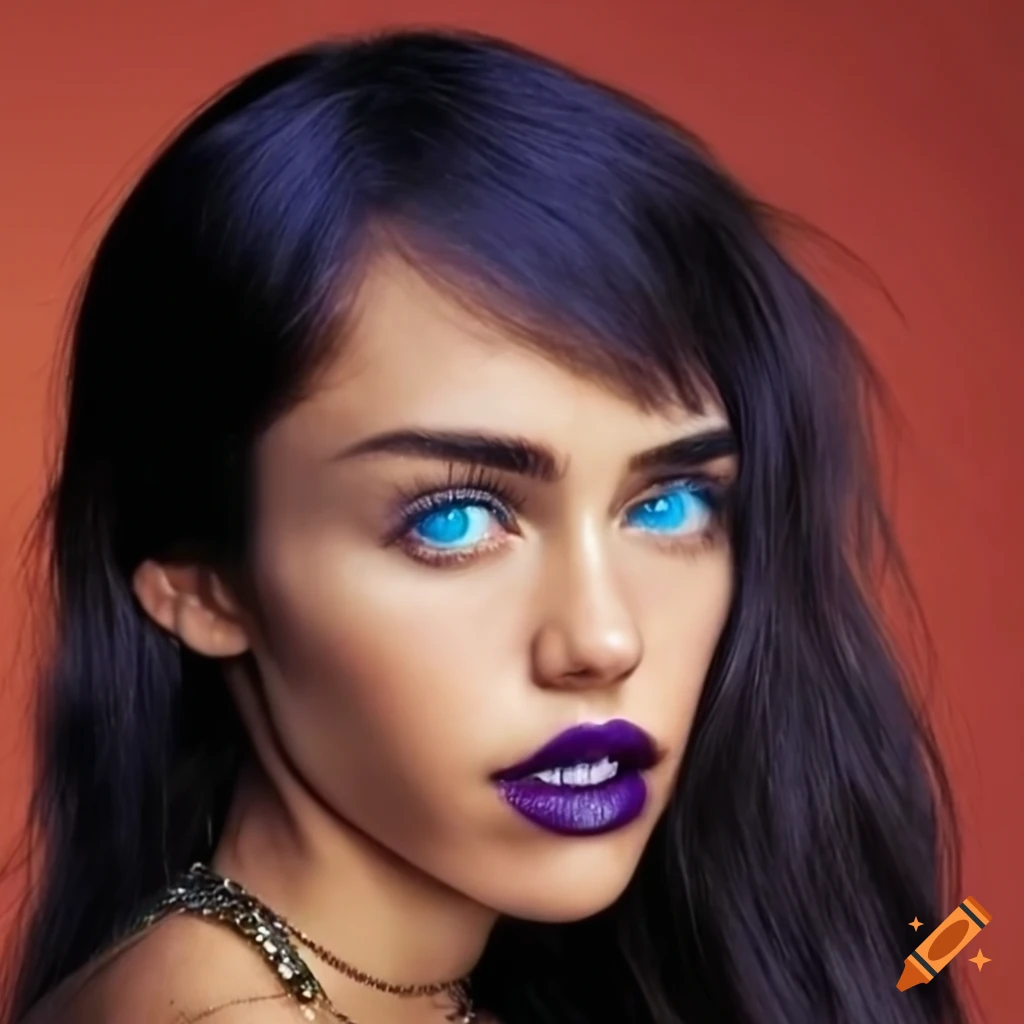 Portrait of a beautiful woman with tan skin and blue catlike eyes
