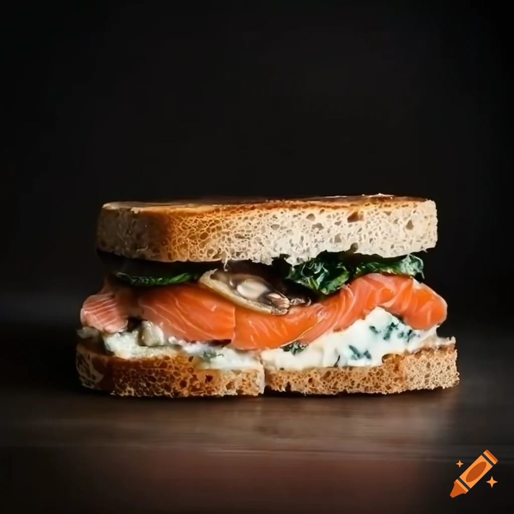 gourmet sandwich with Gorgonzola cheese and salmon
