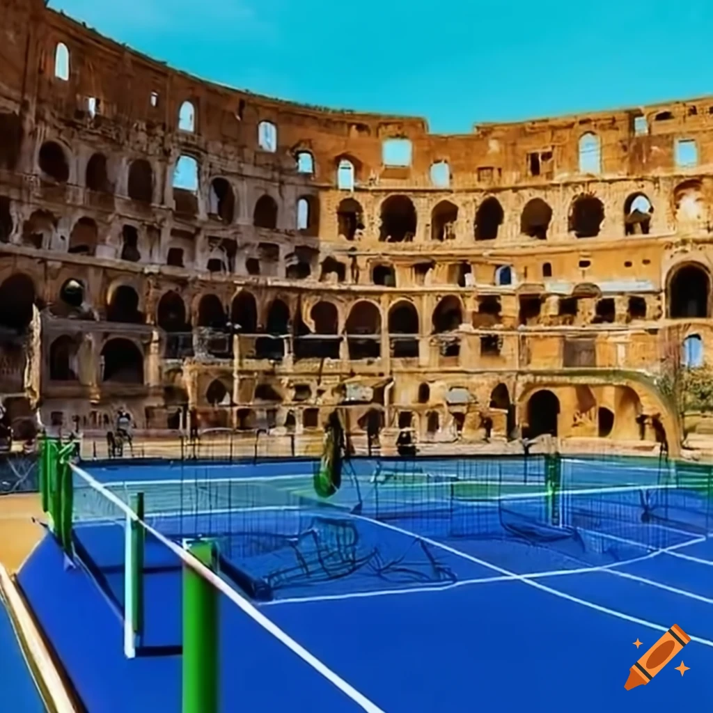 Van Gogh's inspired painting of a pickleball court in the Colosseum