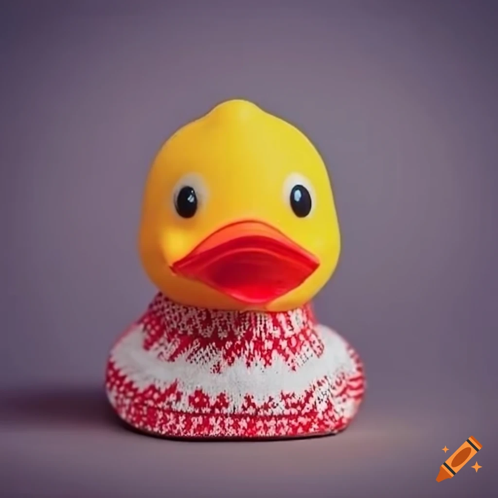adorable yellow rubber duck in a festive sweater