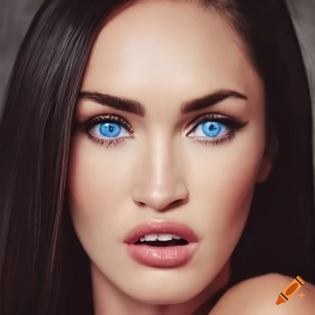Portrait of Megan Fox and Miley Cyrus with blue eyes on Craiyon