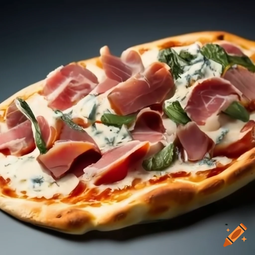 mouthwatering pinsa romana with speck and gorgonzola