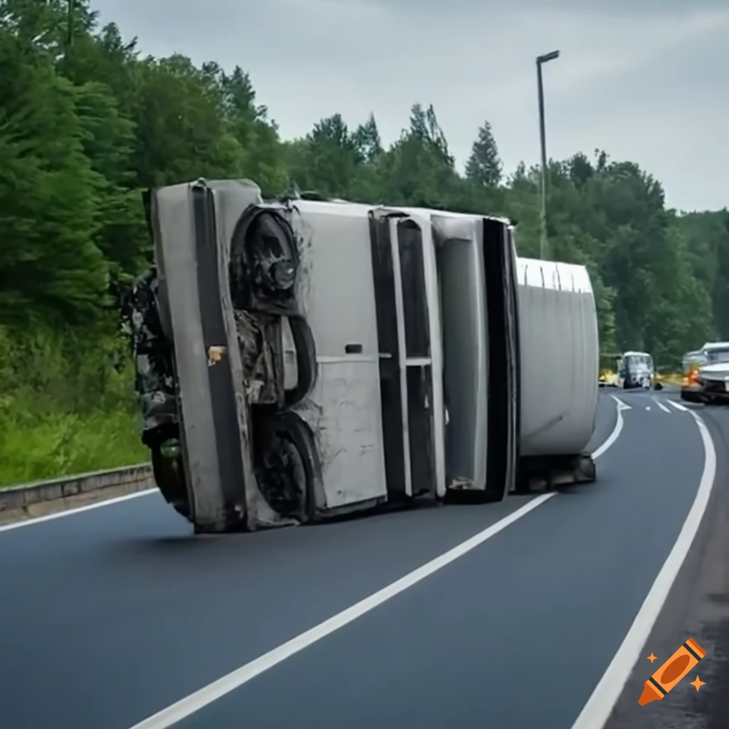 image of an overturned truck on a highway