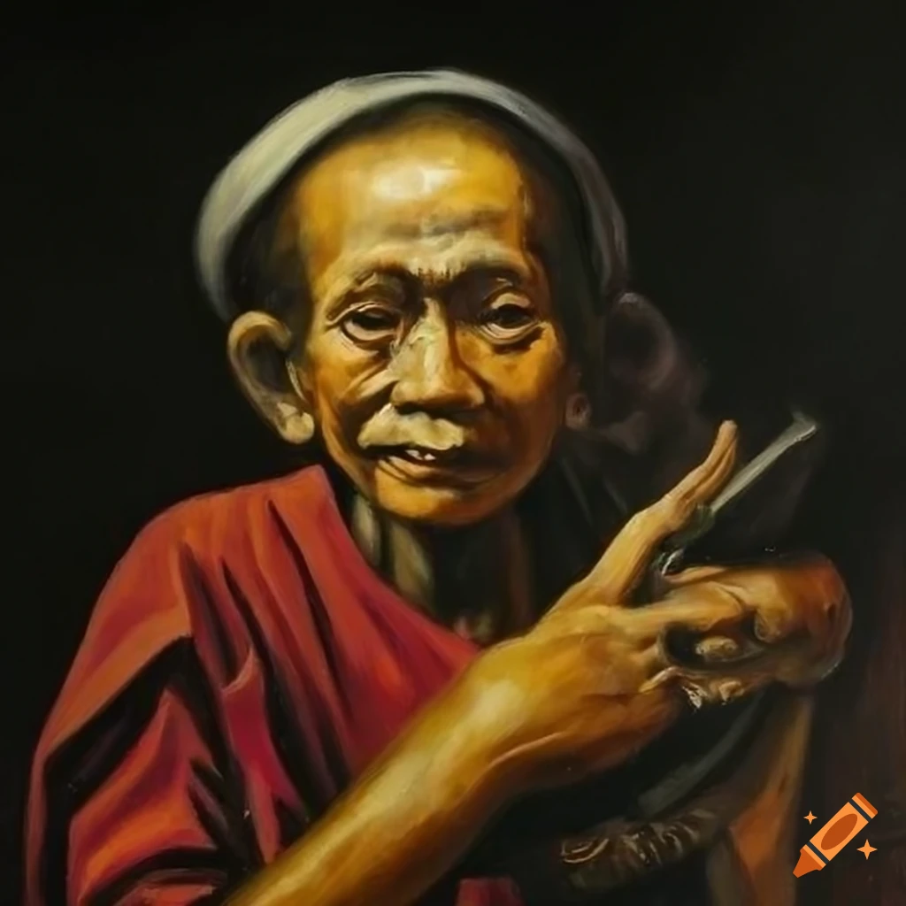 A vibrant oil painting depicting indonesian workers in a market on Craiyon