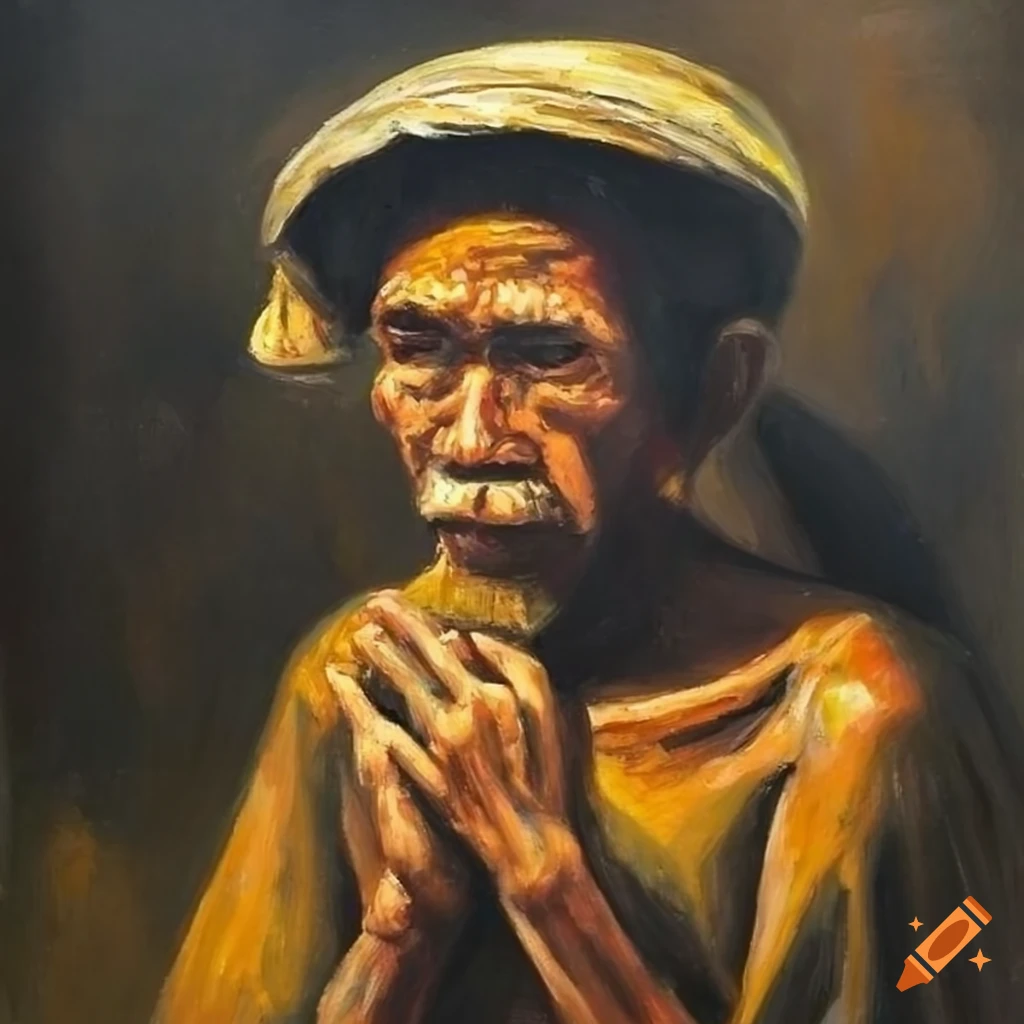 a vibrant oil painting depicting Indonesian workers in a market