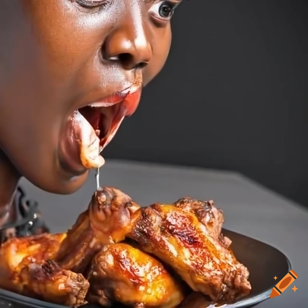 A Person Enjoying Spicy Chicken Wings On Craiyon
