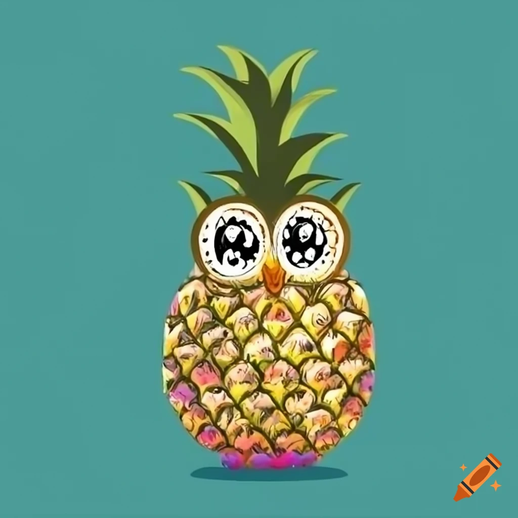 artwork of a pineapple transformed into an owl