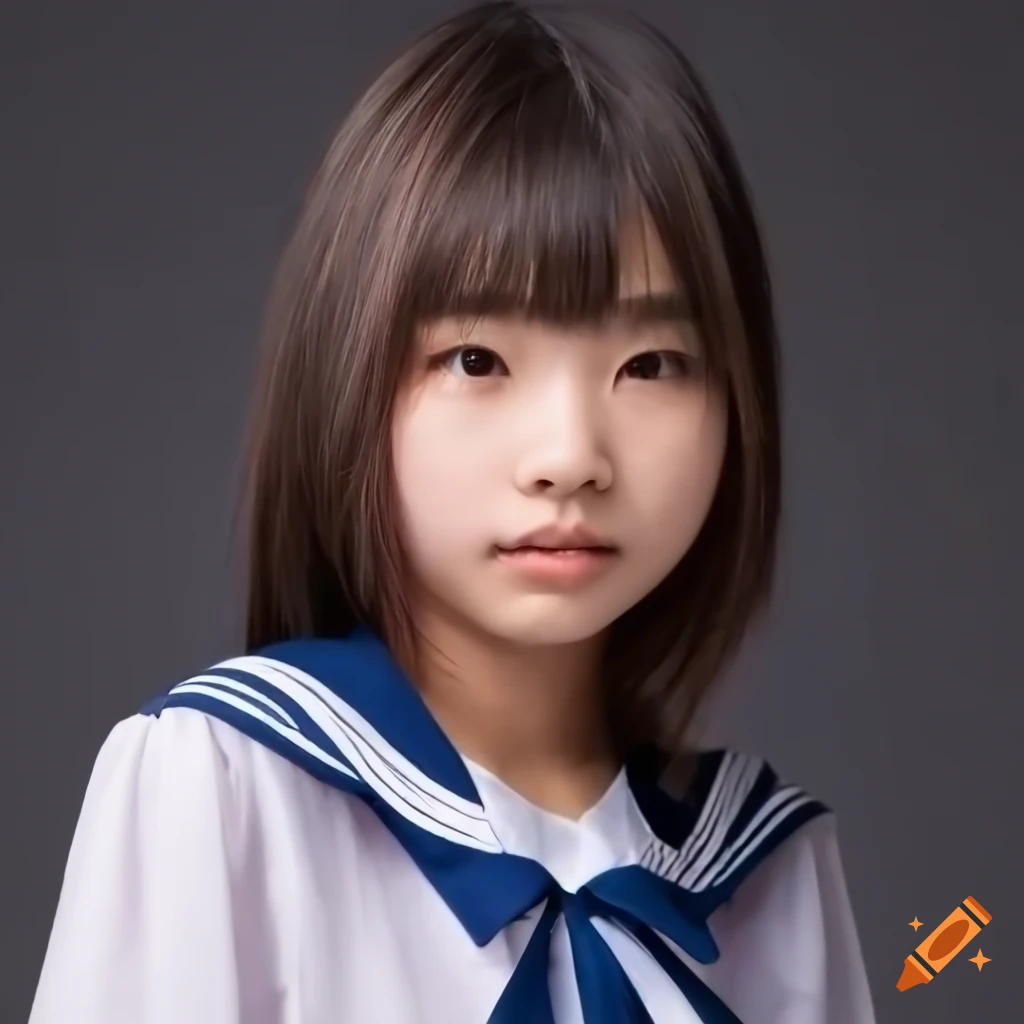 Portrait of a cute japanese girl in traditional sailor uniform on