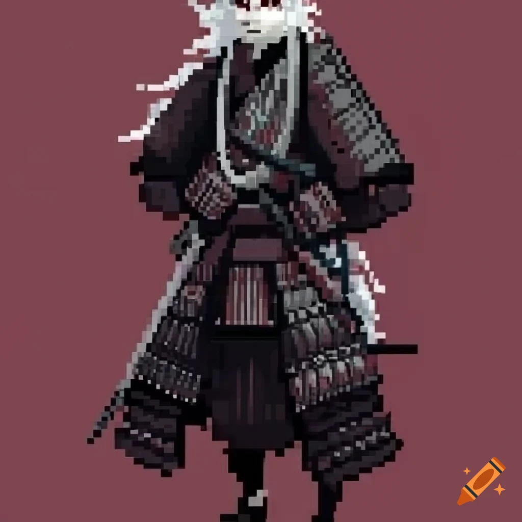 Pixel art of a small shinobi samurai on Craiyon