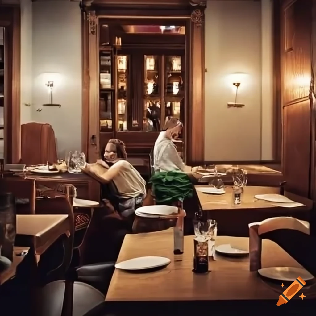 Wess Anderson-style depiction of a run-down restaurant during an economic recession