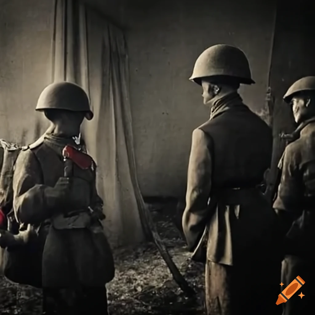 WWII moment with Soviet soldiers executing Nazis