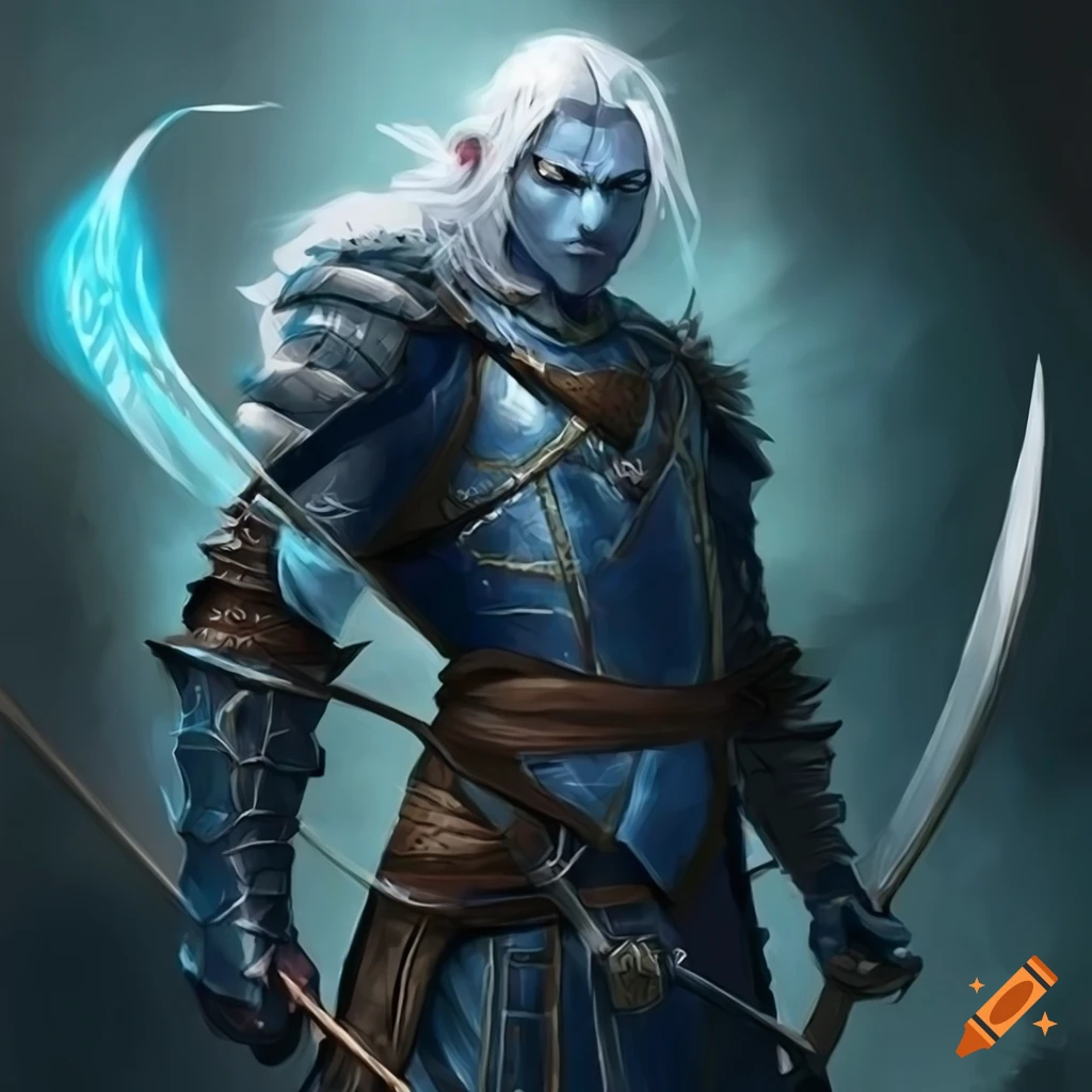 Artwork of a male elf ranger with dual swords on Craiyon