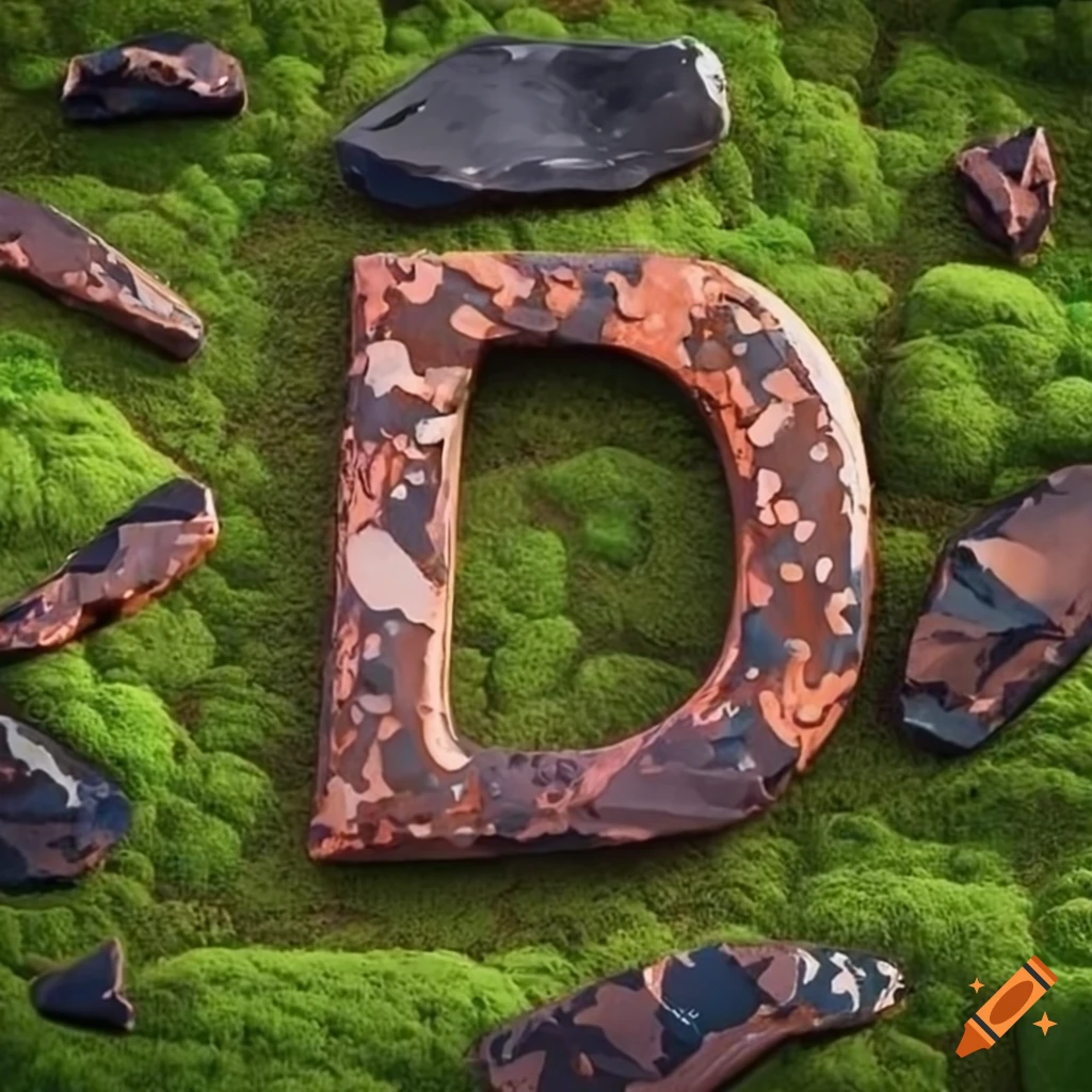 3D stone letters with mossy field background
