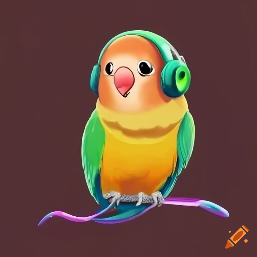 Lovebird with gaming headphones on Craiyon