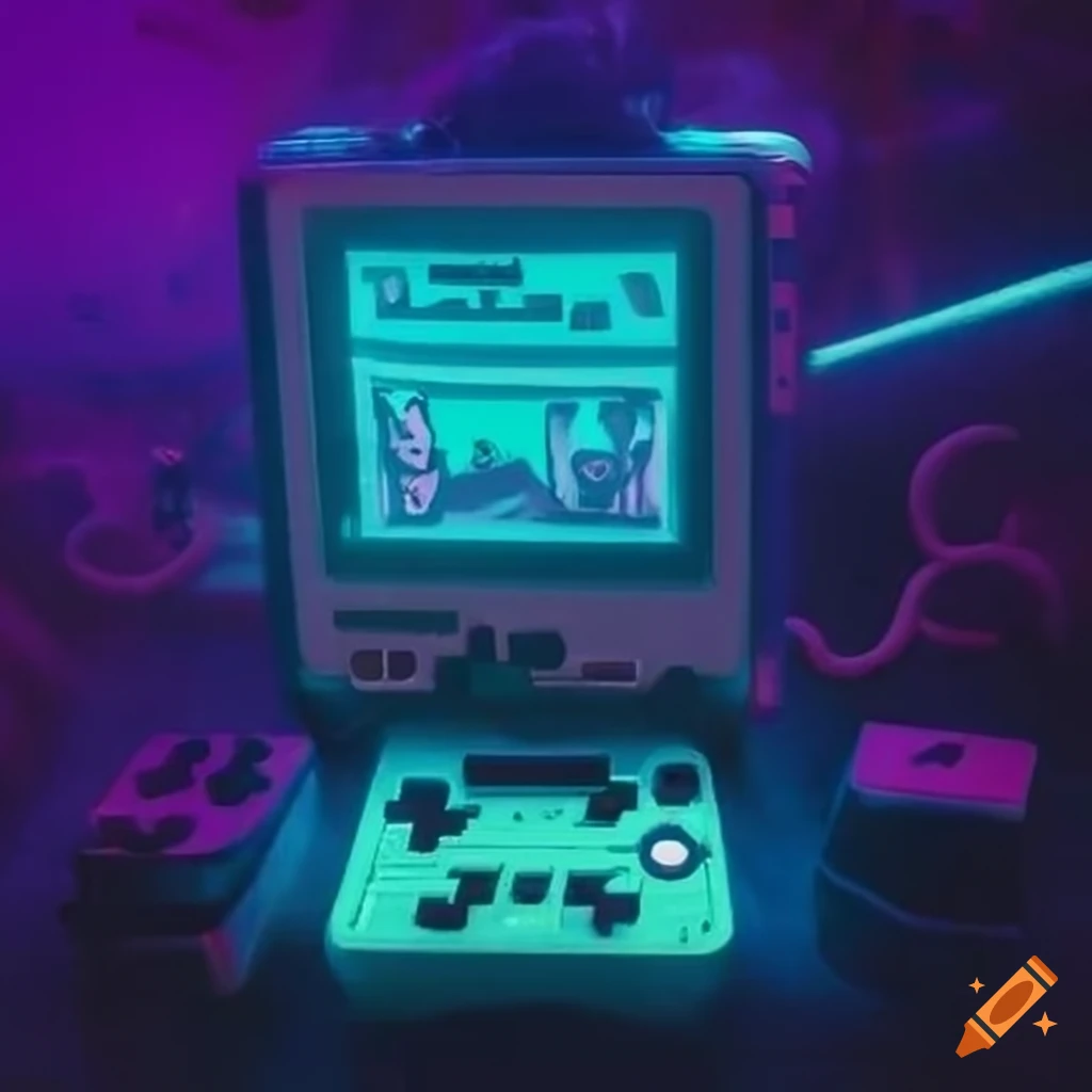 Neon underwater scuba diving with game boy on craiyon