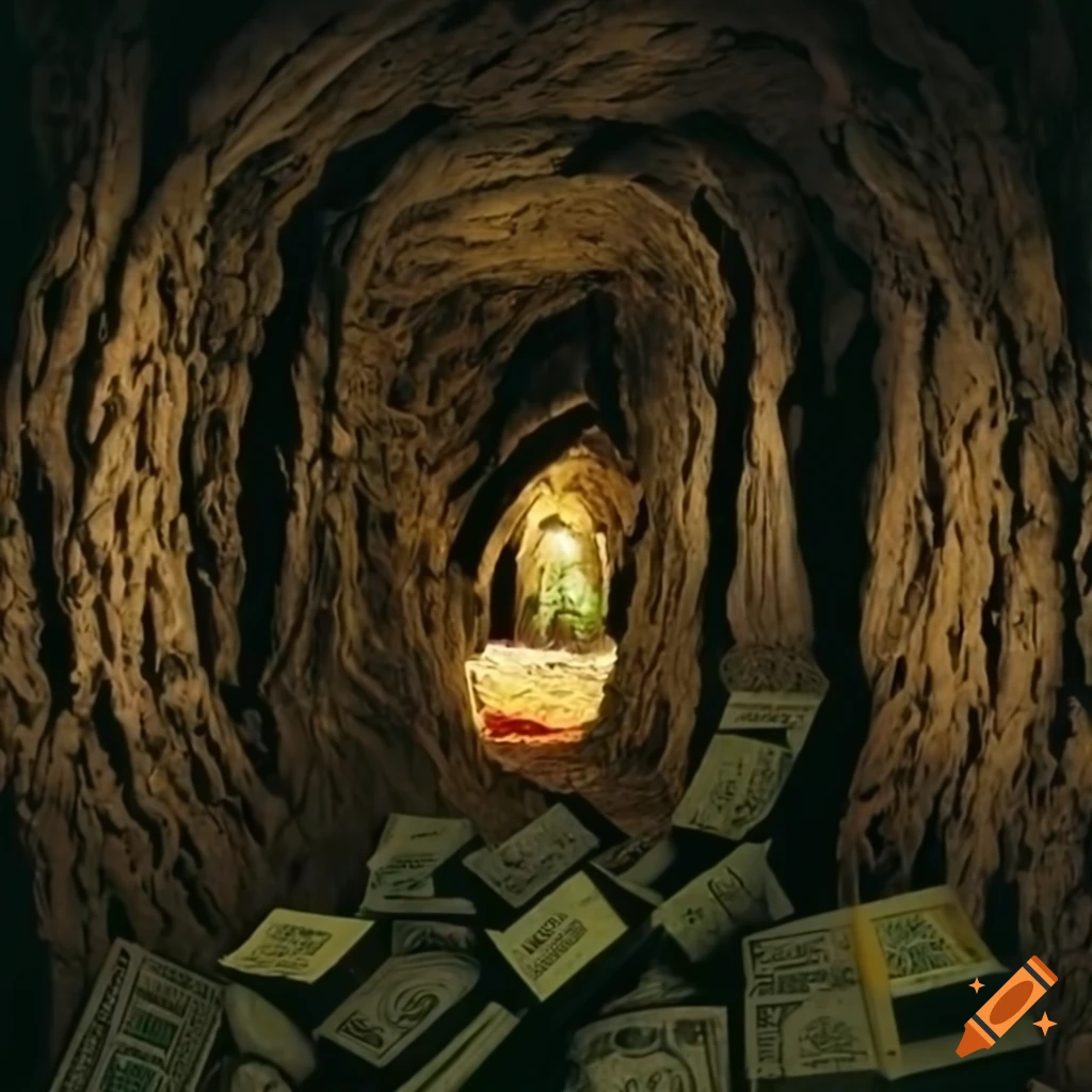 Image of a cave filled with money on Craiyon