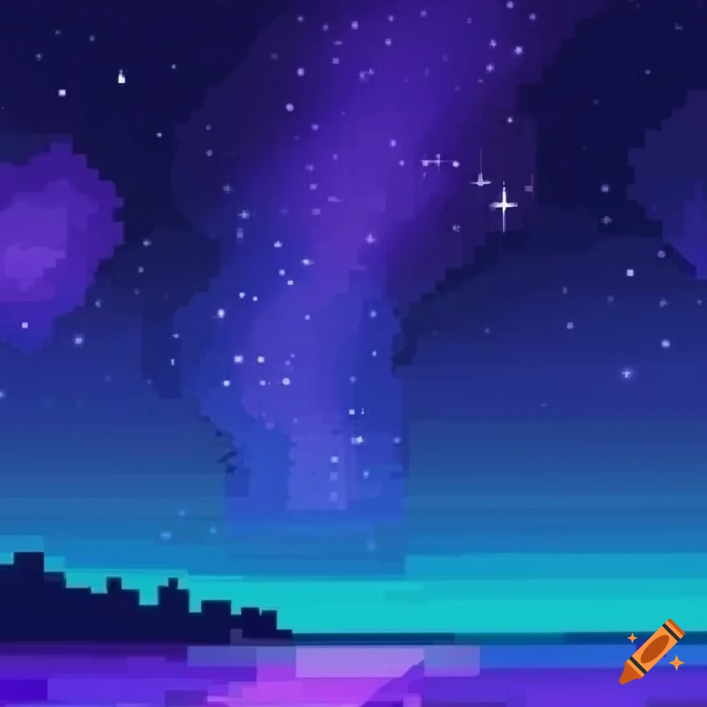 pixel art of a cool blue purple night sky with constellations