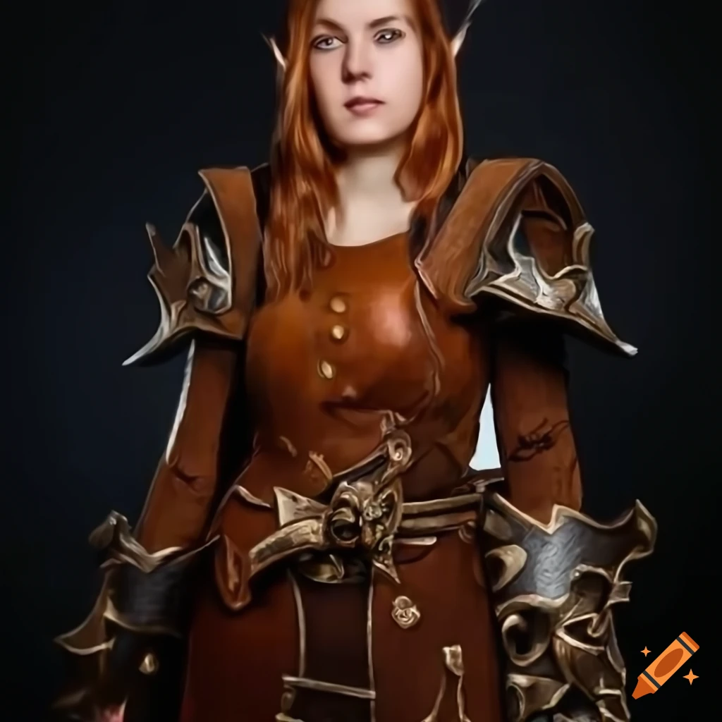 Image of a wood elf fire mage in leather armor wielding a fiery sword