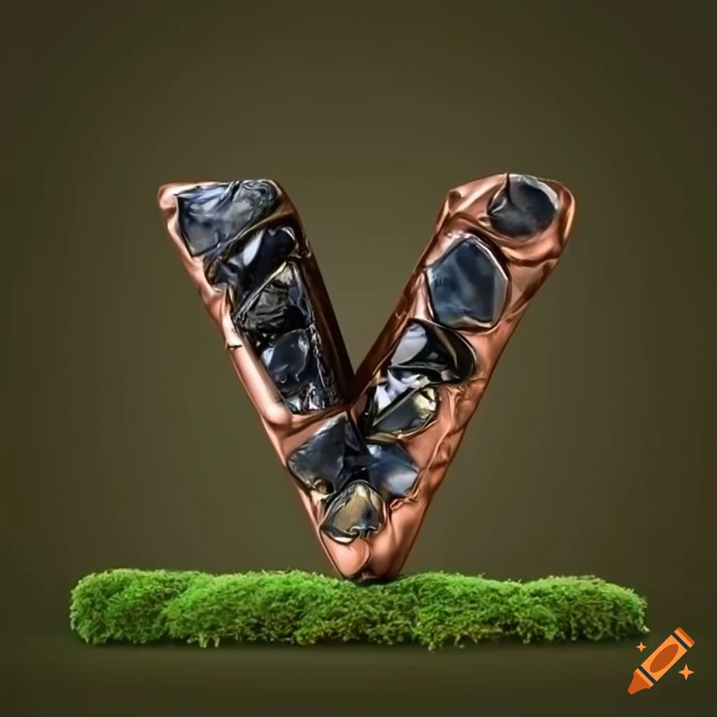 3D stone letter "M" with moss field backdrop