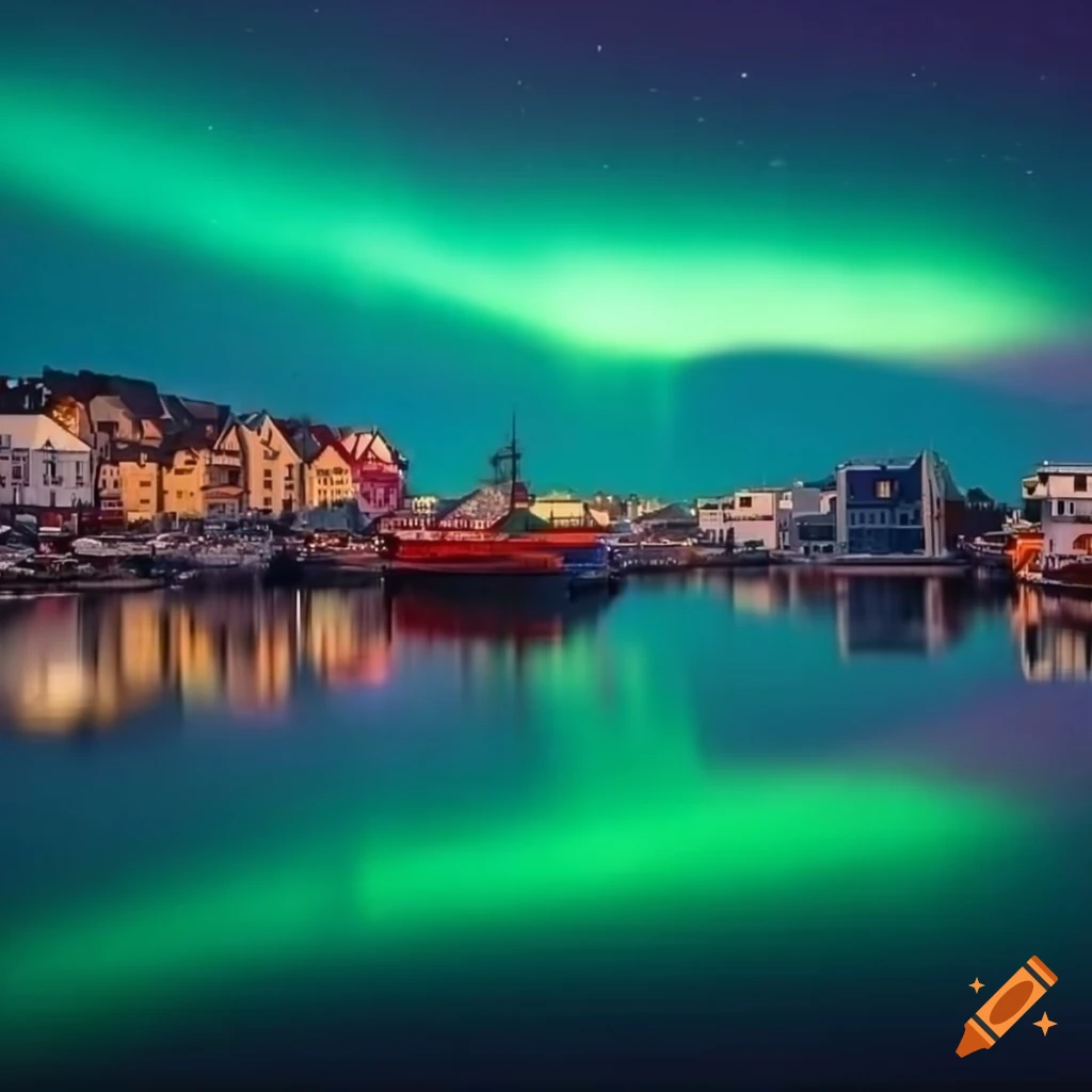 Northern Lights Over Bergen Norway Harbor