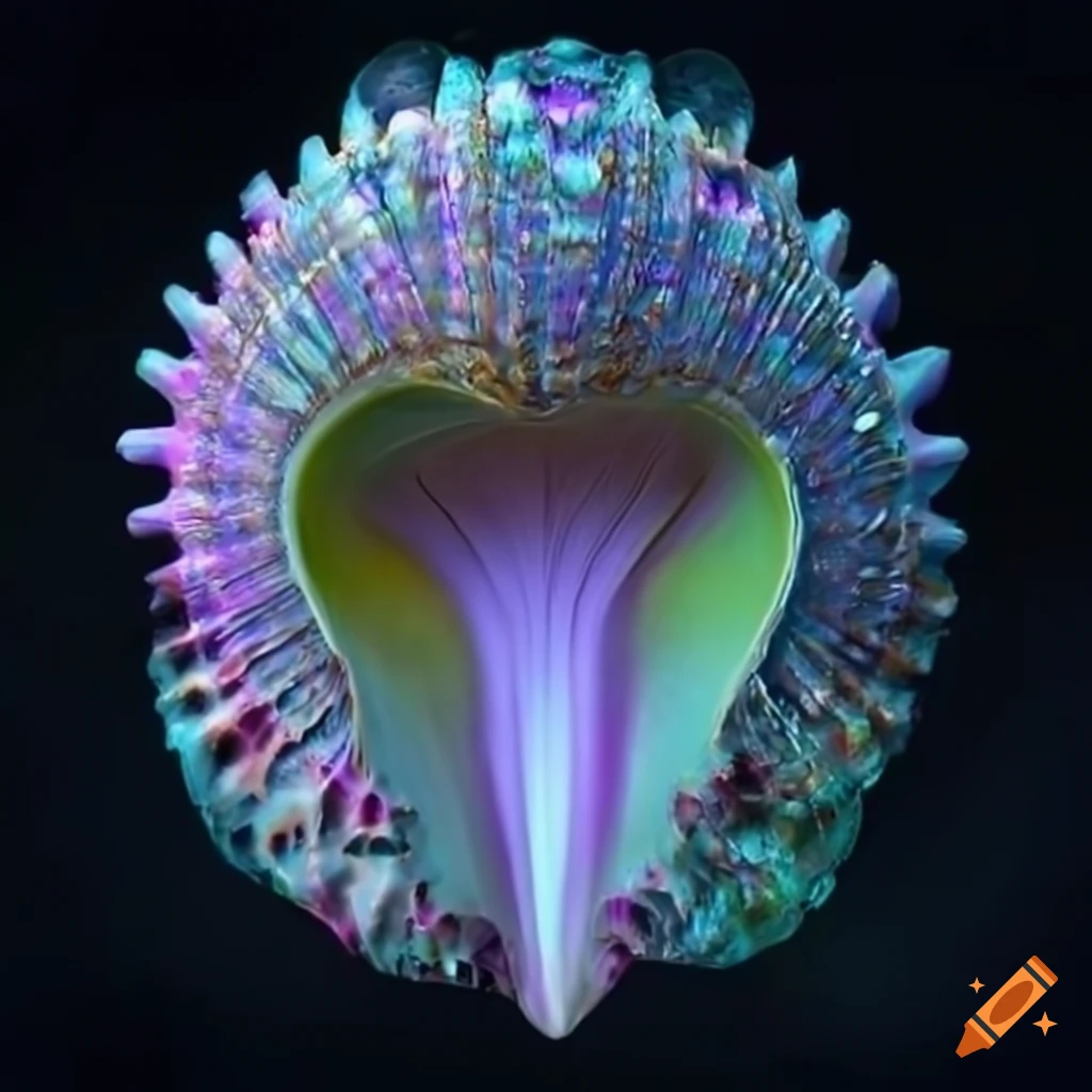réaliste image of a giant iridescent seashell