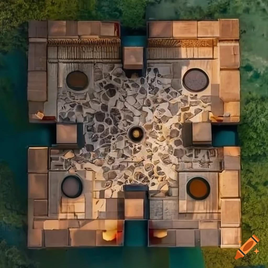 aerial view of a beautifully designed stone courtyard