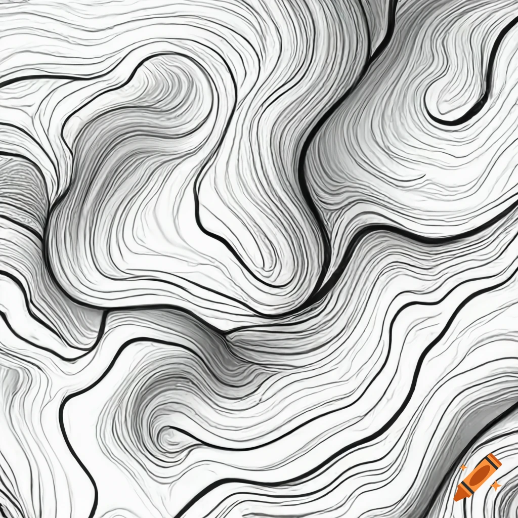 A minimalistic white line art of ocean waves on black background on Craiyon