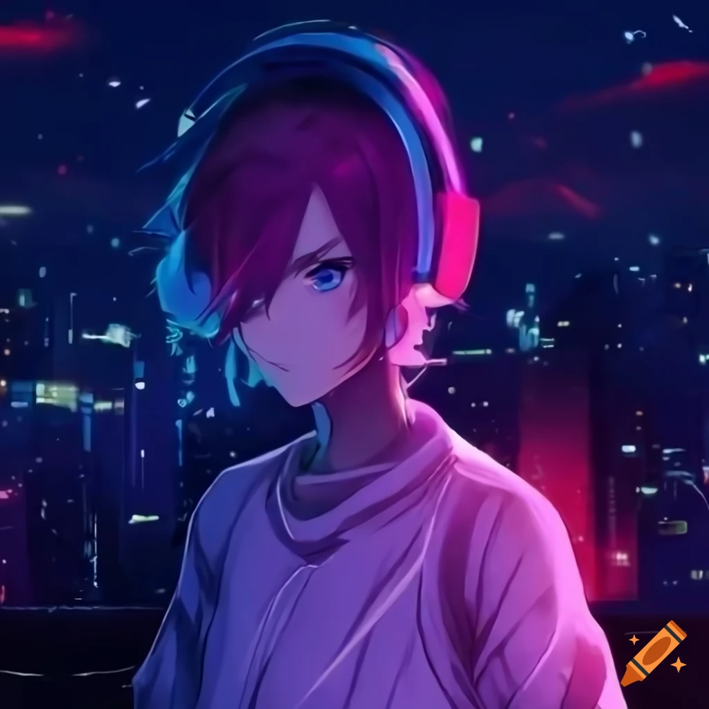 Portrait of an anime character with blue hair and headphones on Craiyon