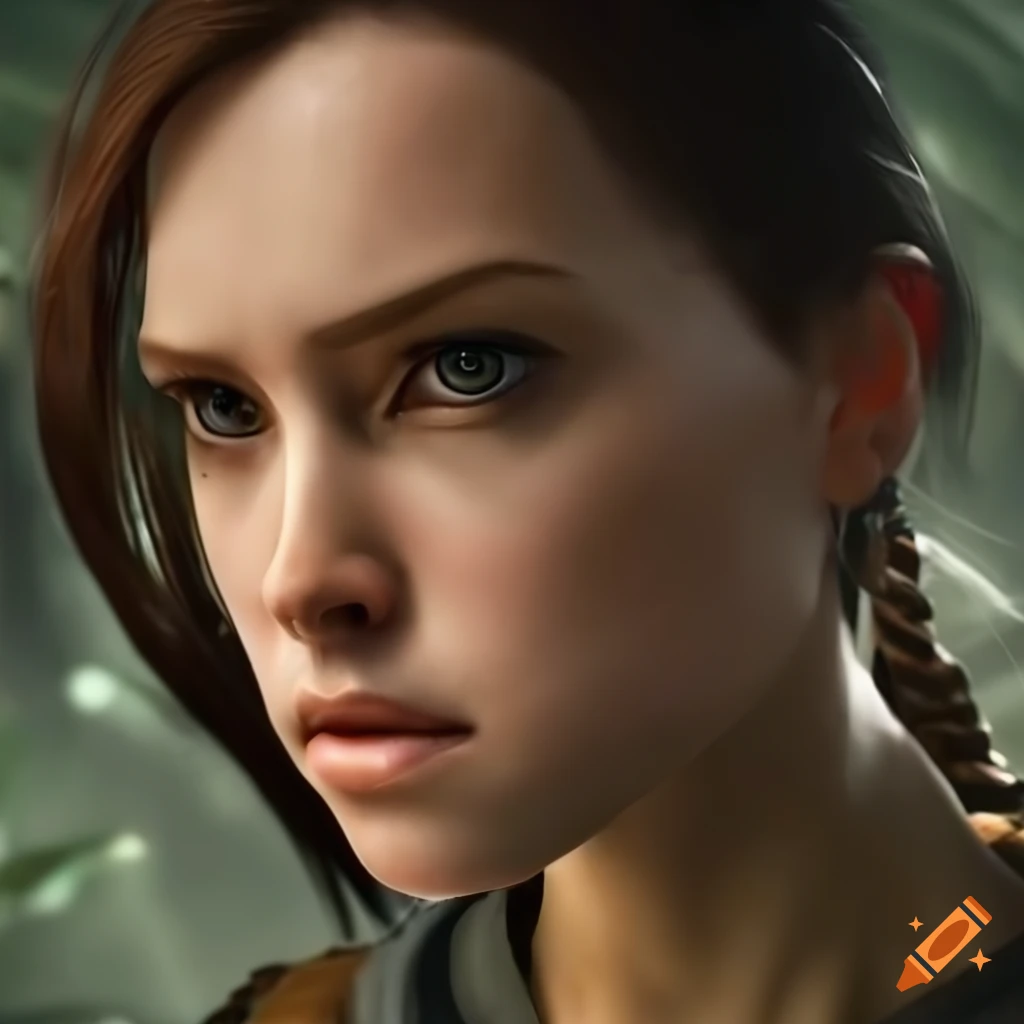 Jennifer lawrence with brown hair as claire redfield in a resident evil  cosplay in a movie portrait