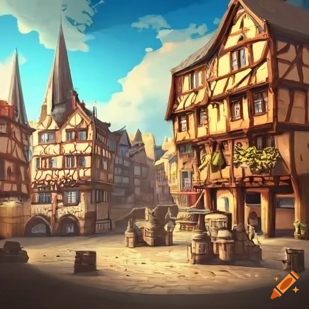 Image of a fantasy town market square on Craiyon