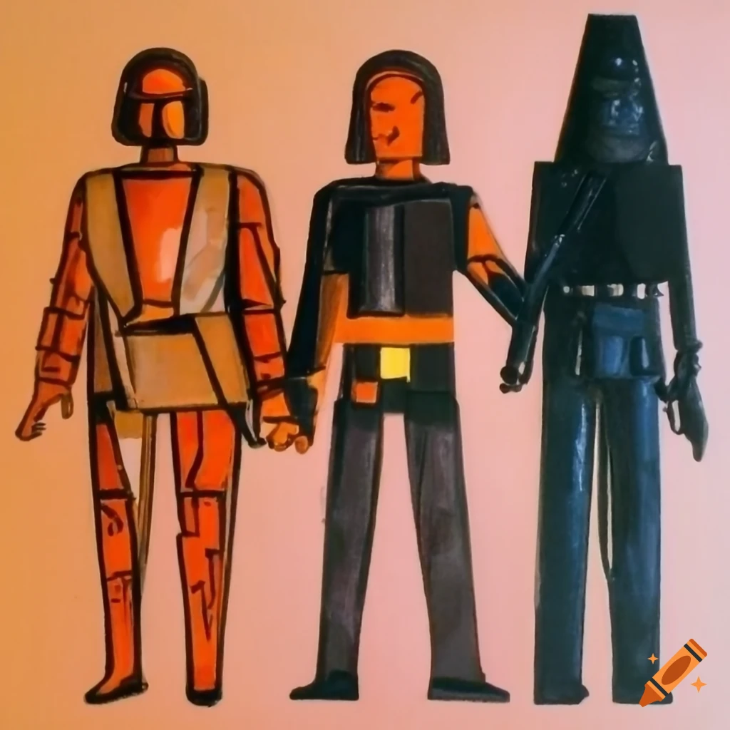 cubist depiction of vintage Star Wars action figures