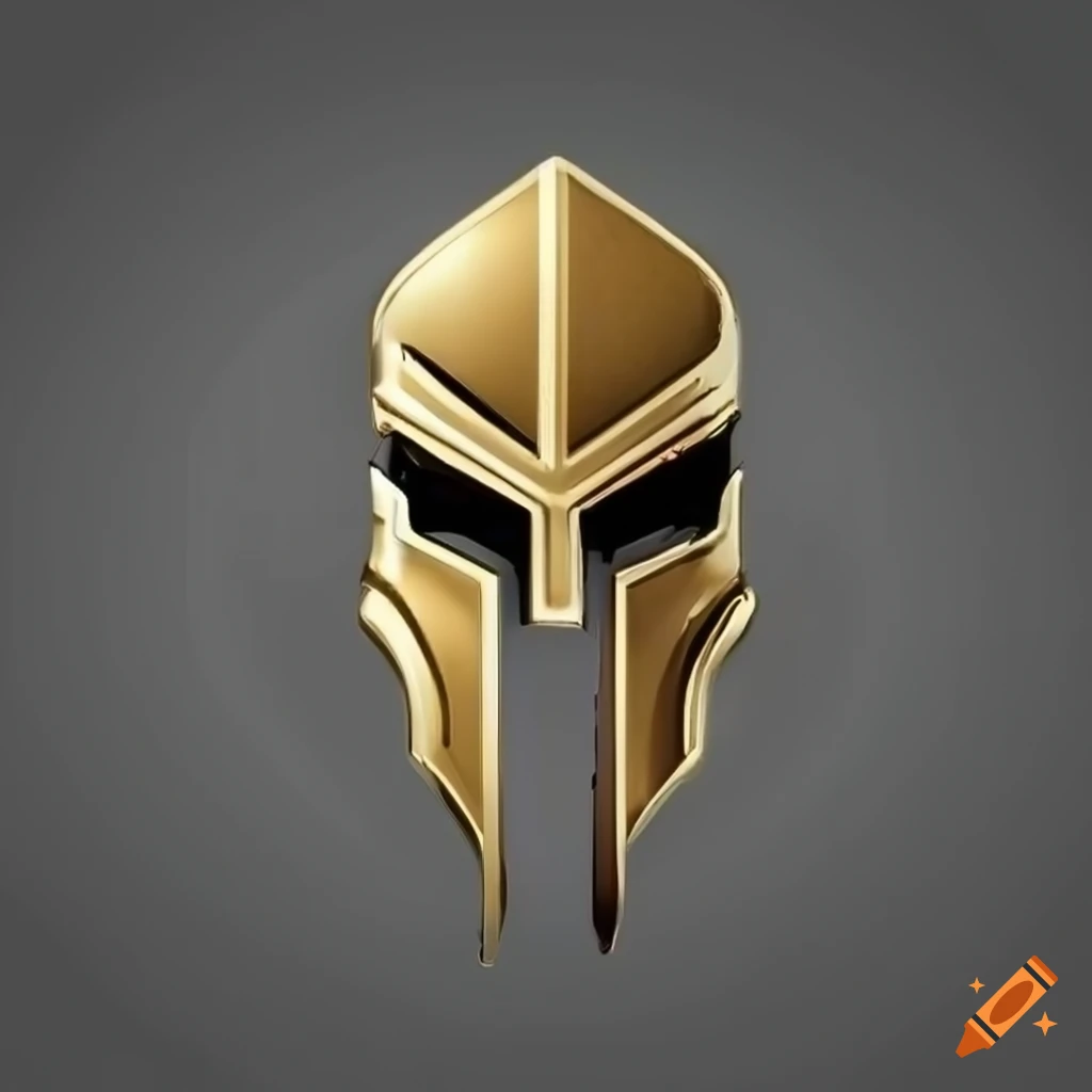 Futuristic sci-fi logo with a shiny gold spartan helmet on Craiyon