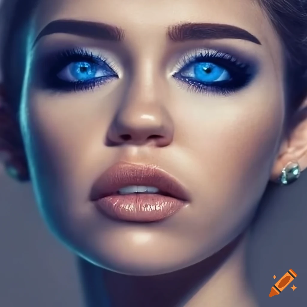 portrait of a beautiful woman with blue catlike eyes