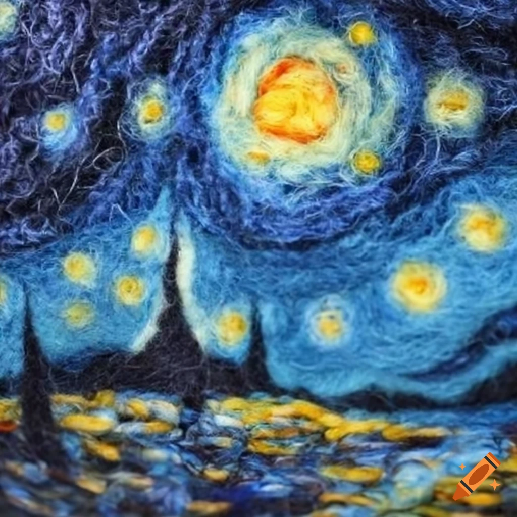 yarn art inspired by Starry Night