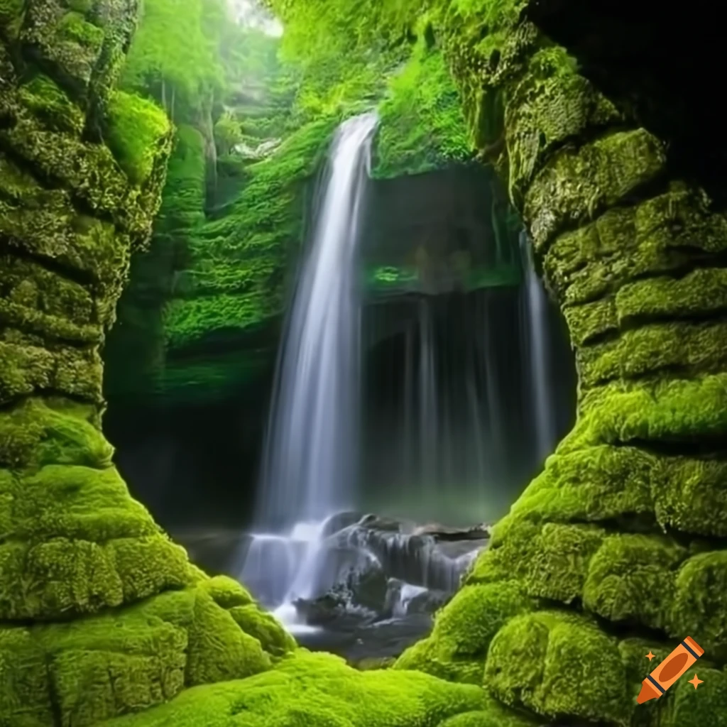 moss-covered fantasy building with a helical staircase