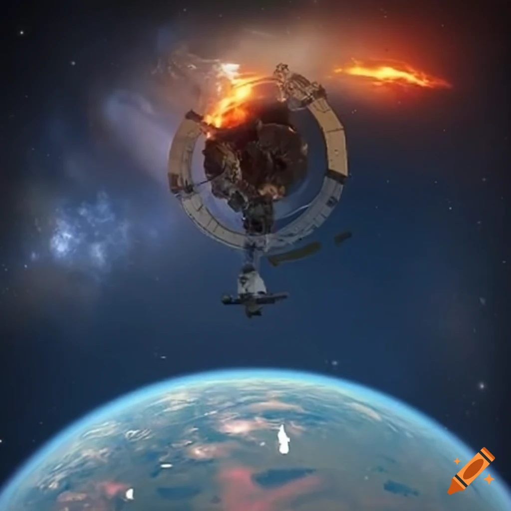 image of a space station near a colorful planet