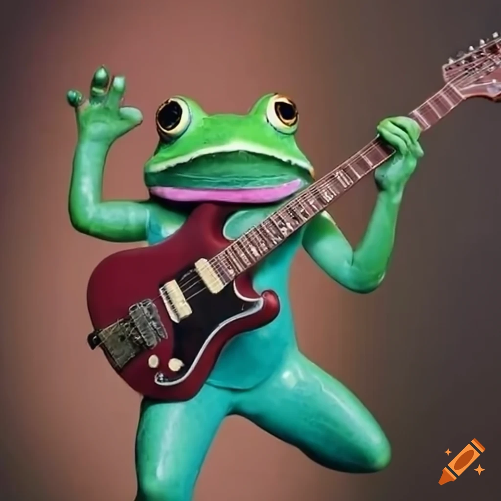 Frog playing bass guitar with sunglasses on on Craiyon