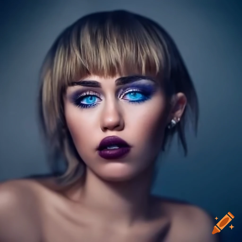 Portrait of a beautiful woman with blue eyes and dark hair on Craiyon