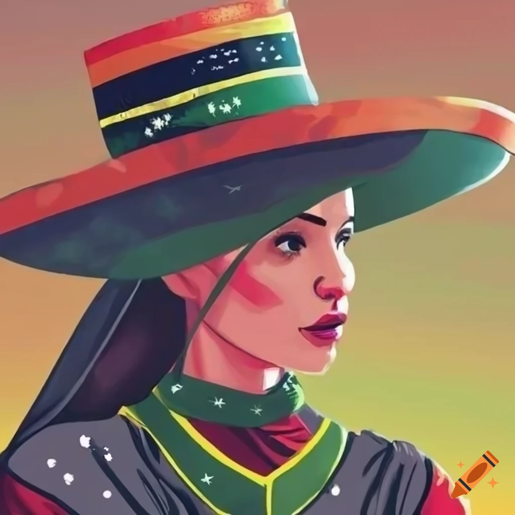 illustration of a woman with sombrero, gaúcho clothing and Brazilian flag