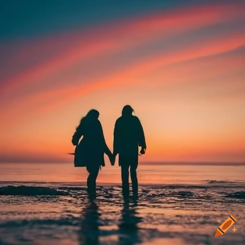 couple enjoying sunset at the Northsea Coast