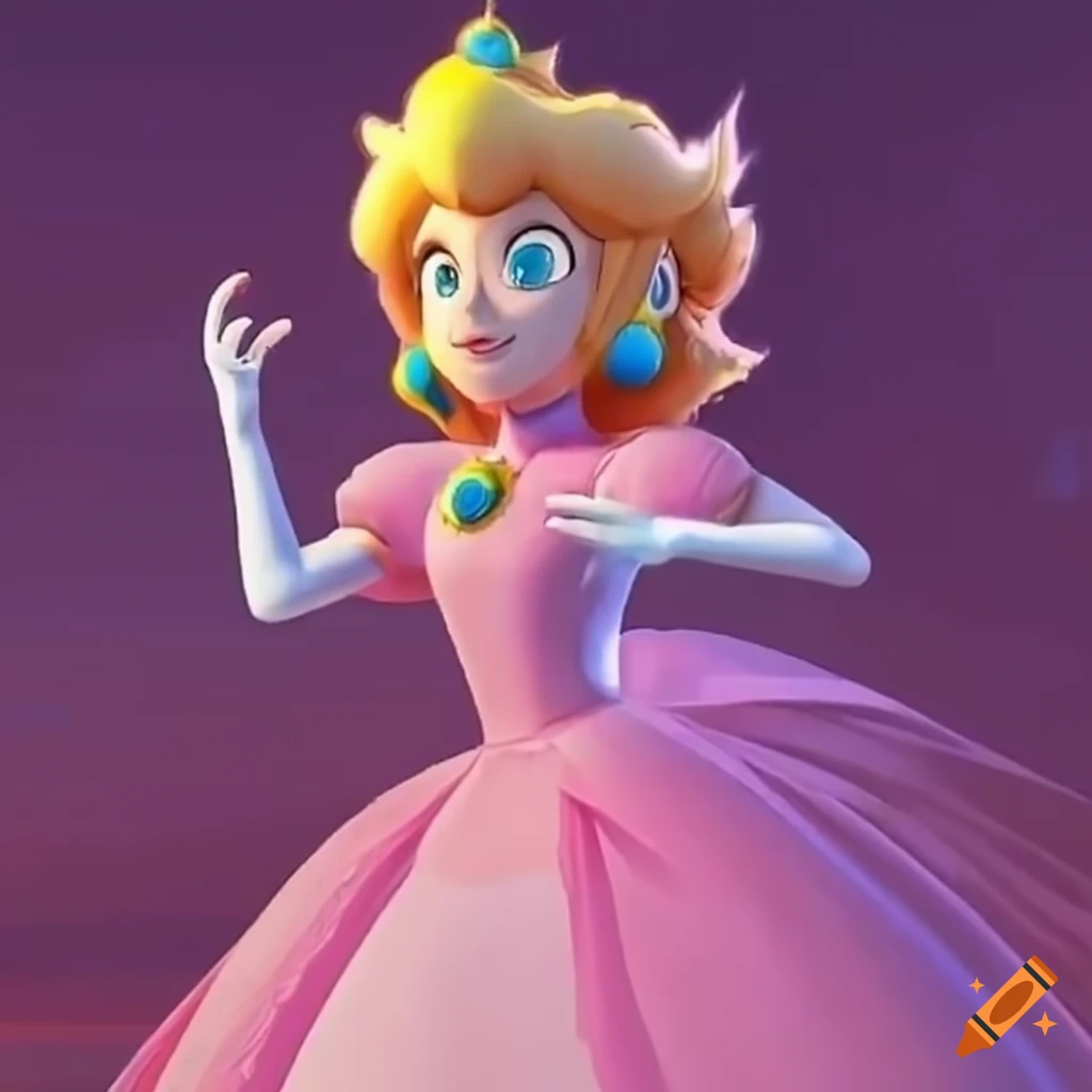 Princess Peach dancing in a pink ballgown