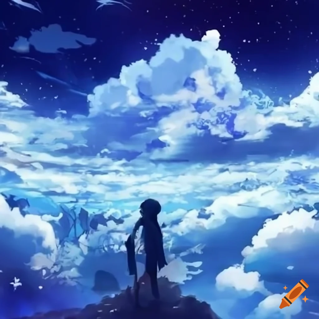 Anime girl looking at the blue sky on Craiyon