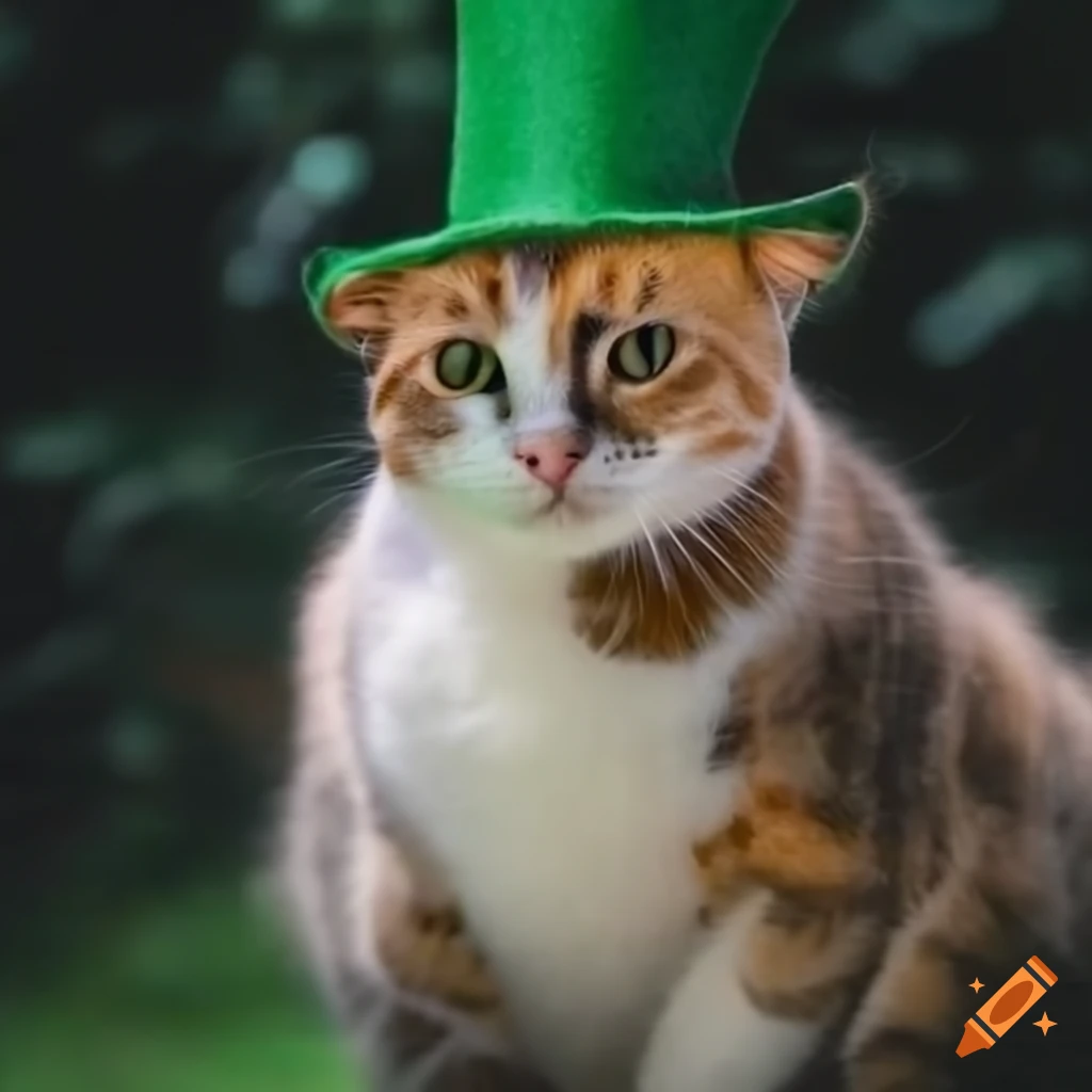 leprechaun with a pet calico cat