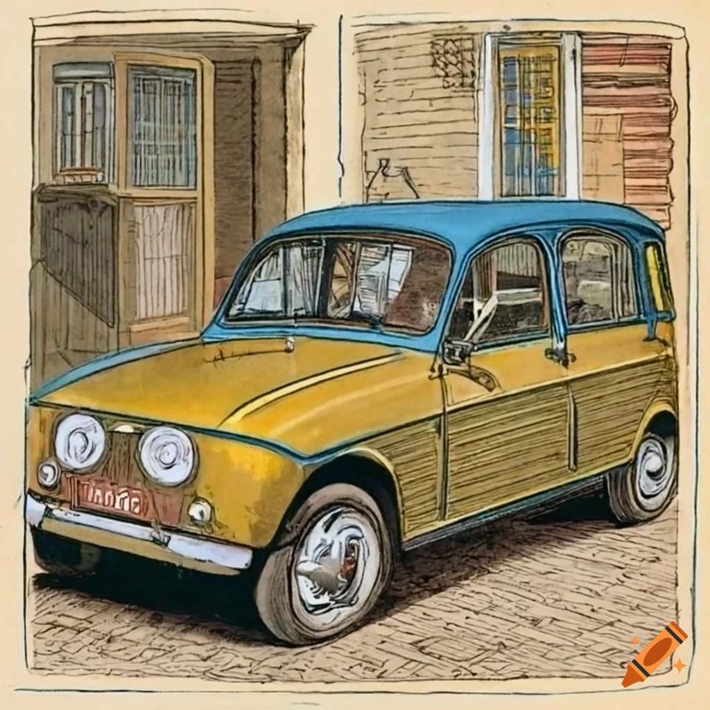Colorful vintage illustration of a renault 4 on Craiyon