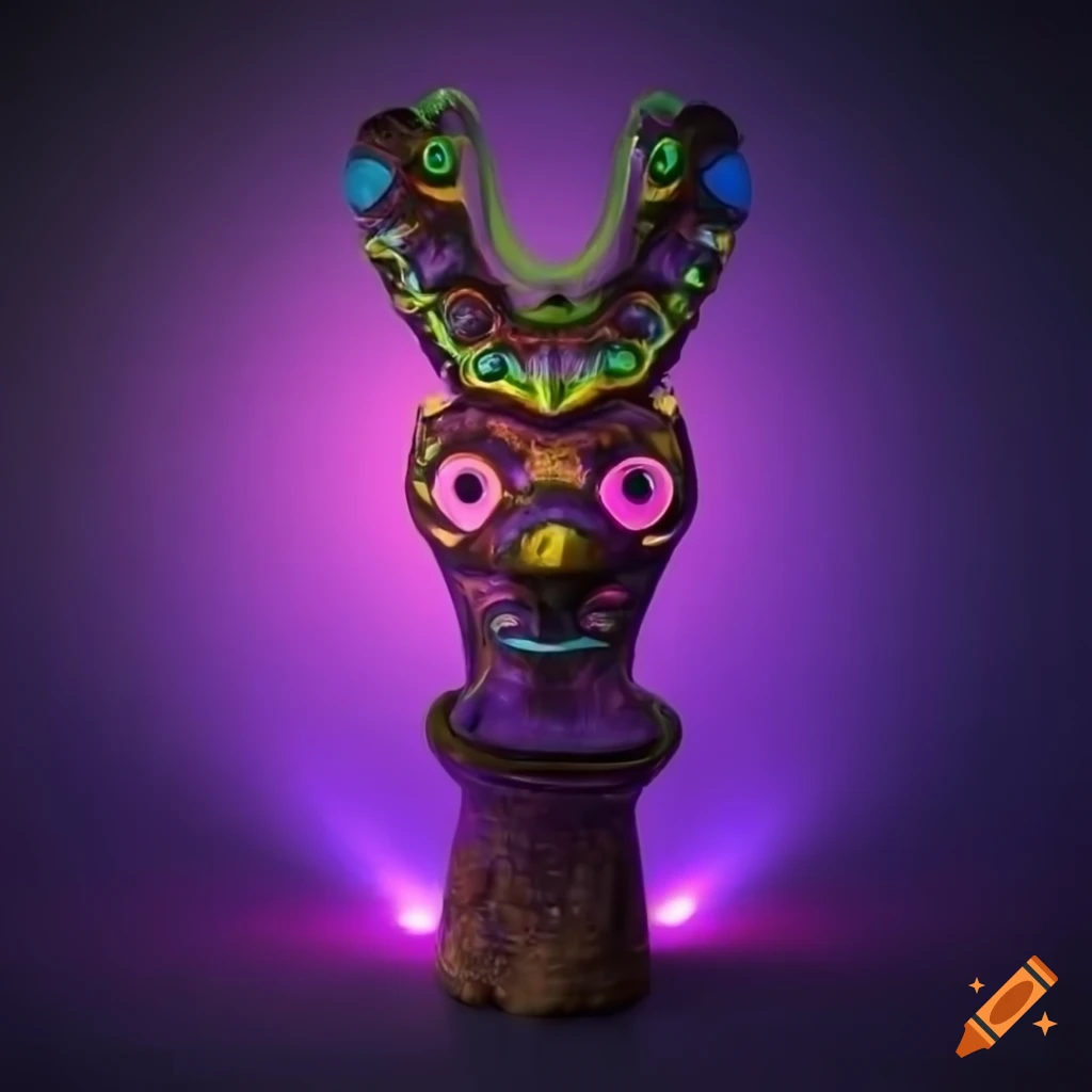 3D render of an African totem pole with bubbling cauldron